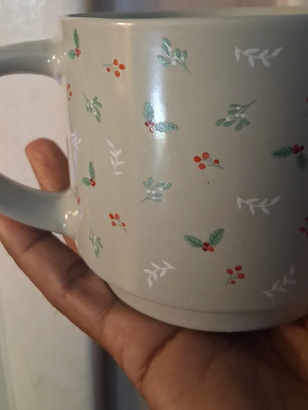 Ceramic Holiday Berry Mug - Sage Green